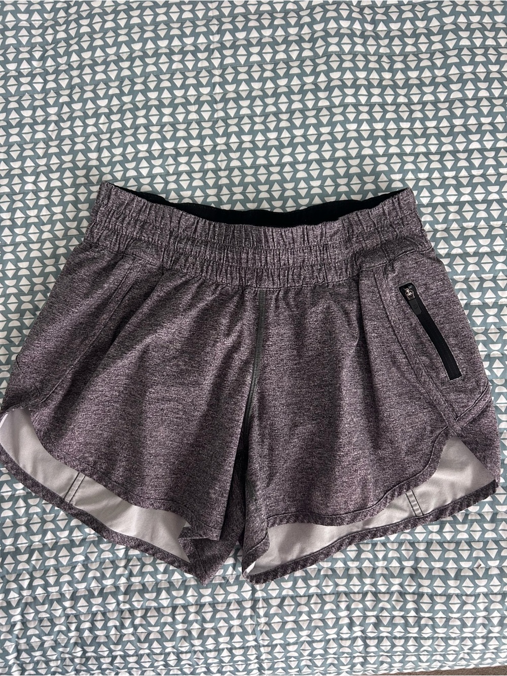 lululemon athletica Heather Grey Running Shorts with Zip Pocket